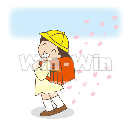 桜と小学一年生のイラストのCG・イラスト素材 W-018977