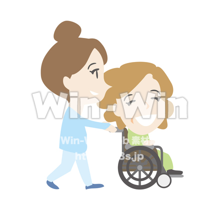 車椅子を押すケアマネジャーのCG・イラスト素材 W-019899