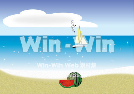 夏の砂浜のCG・イラスト素材 W-019926