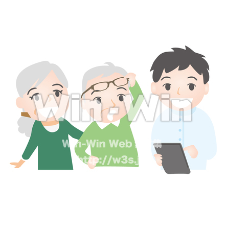 ケアプランの説明を受ける夫婦のCG・イラスト素材 W-019898