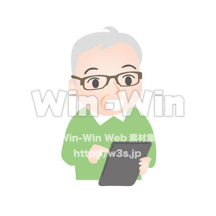 iPadで何かを調べる男性のCG・イラスト素材 W-019894