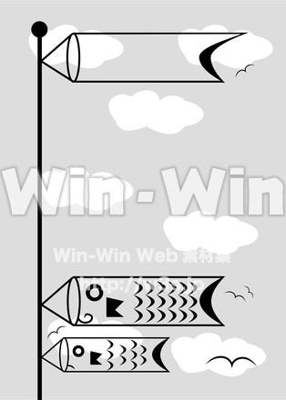 こいのぼりと空のシルエット素材 W-020909