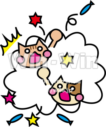 魚の取り合いをするネコたちのCG・イラスト素材 W-020810