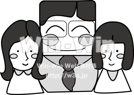 両手に花　白黒のCG・イラスト素材 W-020751