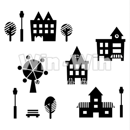 街並みのシルエット素材 W-021300