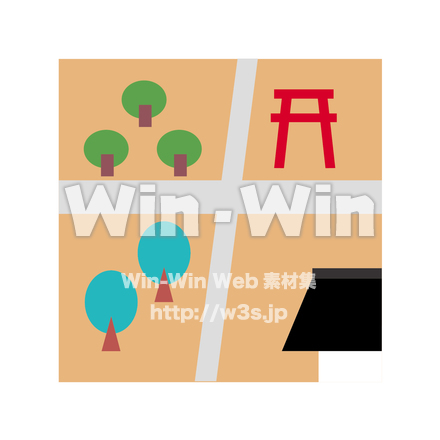 緑や歴史を感じる建物の地図のCG・イラスト素材 W-020956