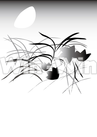 秋草と月のシルエット素材 W-020933