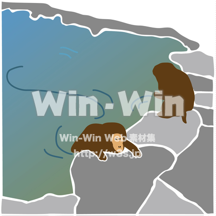 岩風呂と猿のCG・イラスト素材 W-021455