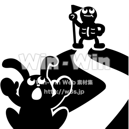 うさぎとかめのシルエット素材 W-021297