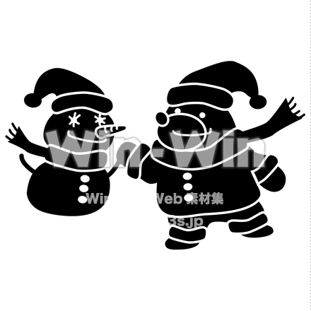 雪だるまとくまのダンスのシルエット素材 W-021301