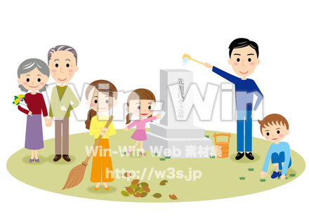 ポーズ変え「墓参り」のCG・イラスト素材 W-023256