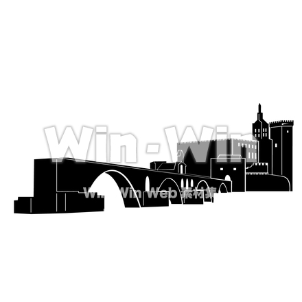 フランス世界遺産サン・ベネゼ橋(アヴィニョン橋)のシルエット素材 W-022776