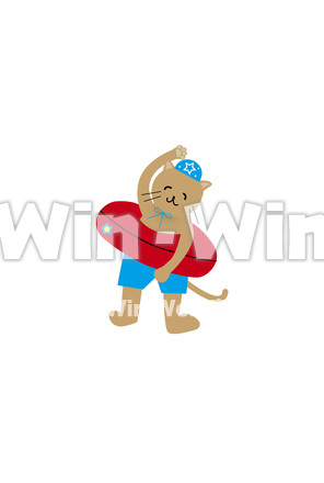 猫と浮き輪のCG・イラスト素材 W-022511