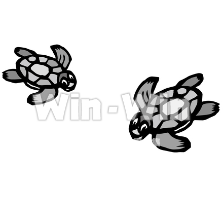 亀の夫婦のシルエット素材 W-023426