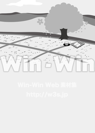田舎の春の風景シルエットのシルエット素材 W-022821