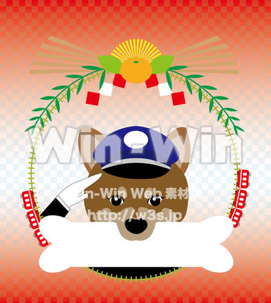 しめ縄の環状線と犬の駅長さんのCG・イラスト素材 W-023931