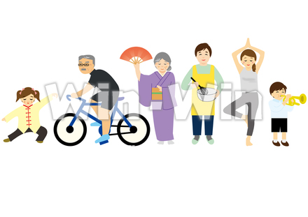 オリジナル家族「趣味を楽しむ一家」のCG・イラスト素材 W-023337