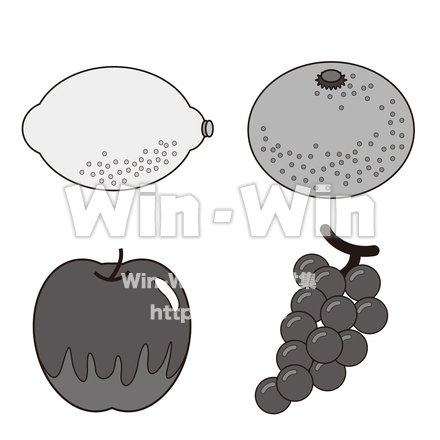 くだもの　レモン、オレンジ、りんご、ブドウのシルエット素材 W-023083