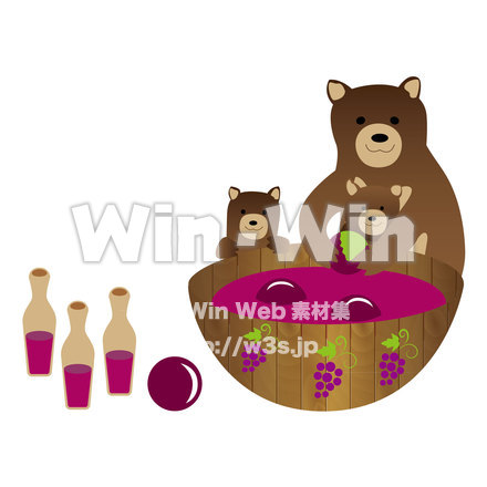 ワインを作るクマの親子のCG・イラスト素材 W-023039