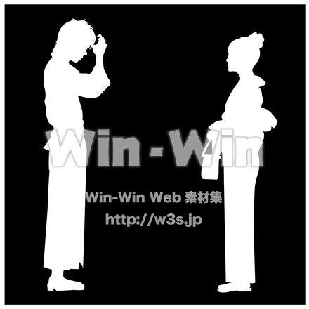 浴衣の男女のシルエット素材 W-022990