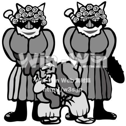 こぶとりじいさんと仲間のおにたちのシルエット素材 W-023090