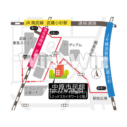 地図「中原市民館」のCG・イラスト素材 W-023473