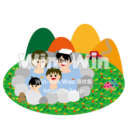 露天風呂に入る家族のCG・イラスト素材 W-023061