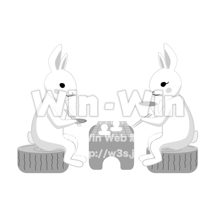 お餅を食べようとするウサギたちのシルエット素材 W-023131