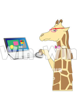 キリンがパソコン操作のCG・イラスト素材 W-024813