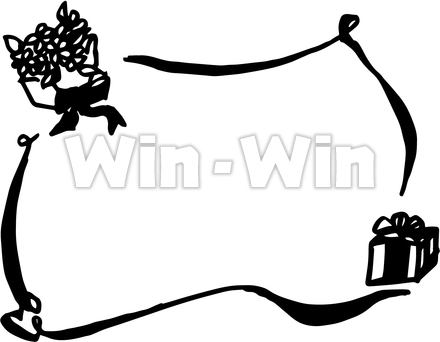 花束とリボンのフレームのシルエット素材 W-025786