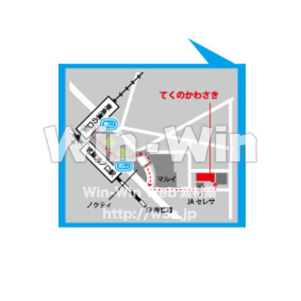 てくのかわさきの地図(ブルー)のCG・イラスト素材 W-025840