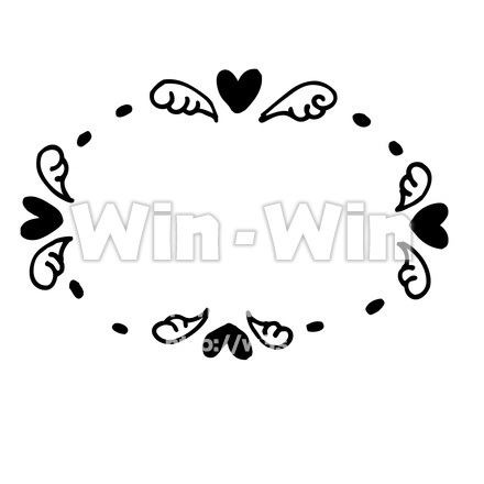 ハートと羽のフレームのシルエット素材 W-024930