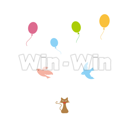 風船と鳥とネコのCG・イラスト素材 W-025885