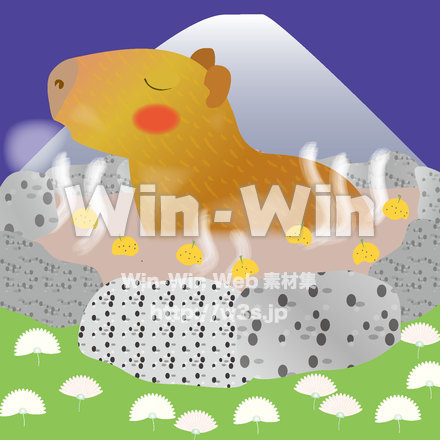 ゆず湯に入りホッとするカピバラのCG・イラスト素材 W-025511