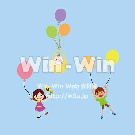 風船を持った子供たちのCG・イラスト素材 W-025393