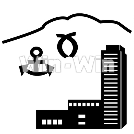 夜景にライトアップされる神戸市章といかりマークのシルエット素材 W-024085