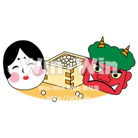 節分のおかめと鬼お面のCG・イラスト素材 W-025040