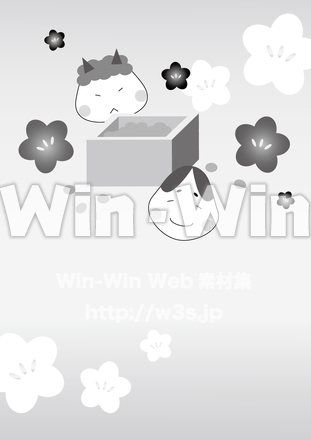 2月節分イラスト＋梅背景のシルエット素材 W-024363