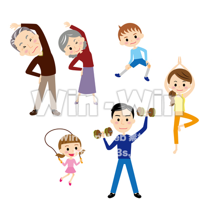 体操する家族のCG・イラスト素材 W-025401