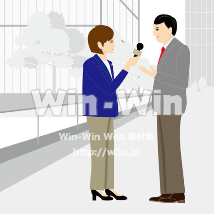 インタビューするイラスト（女性リポーターから中年男性）のCG・イラスト素材 W-026965