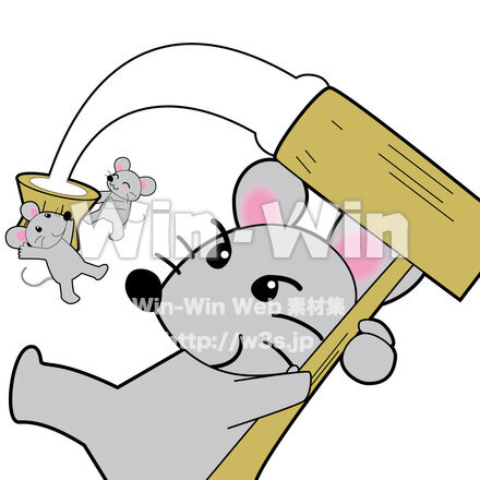 餅つきをするねずみのCG・イラスト素材 W-026357