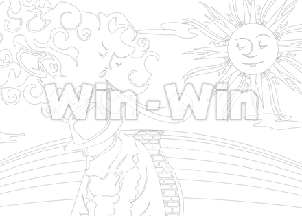 北風と太陽の塗り絵_白黒のCG・イラスト素材 W-027817