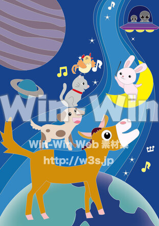 ブレーメンの音楽隊　宇宙編　（ぬり絵の見本）のCG・イラスト素材 W-027858