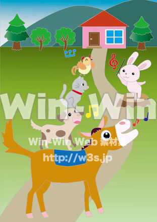 ブレーメンの音楽隊　ぬり絵のCG・イラスト素材 W-027857