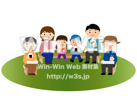 お弁当を食べる家族のCG・イラスト素材 W-027362