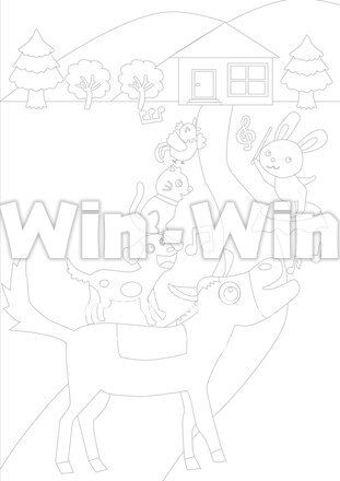 ブレーメンの音楽隊　（田舎）線画のCG・イラスト素材 W-027860