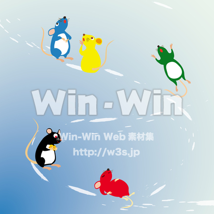 オリンピックカラーのネズミのCG・イラスト素材 W-026289
