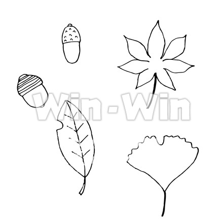 落ち葉とどんぐりのシルエット素材 W-027384