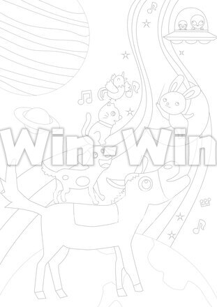 ブレーメンの音楽隊（宇宙編）　線画のCG・イラスト素材 W-027859
