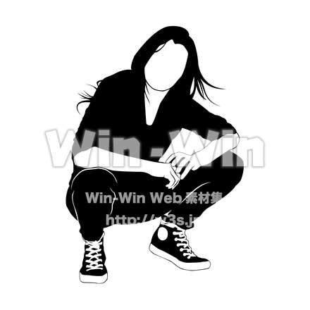 座り込む女性のシルエット素材 W-027465